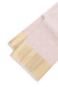 Pink Silk Dhoti With Angavastram (8X4) Muzham with Checked design on the body and Zari Border