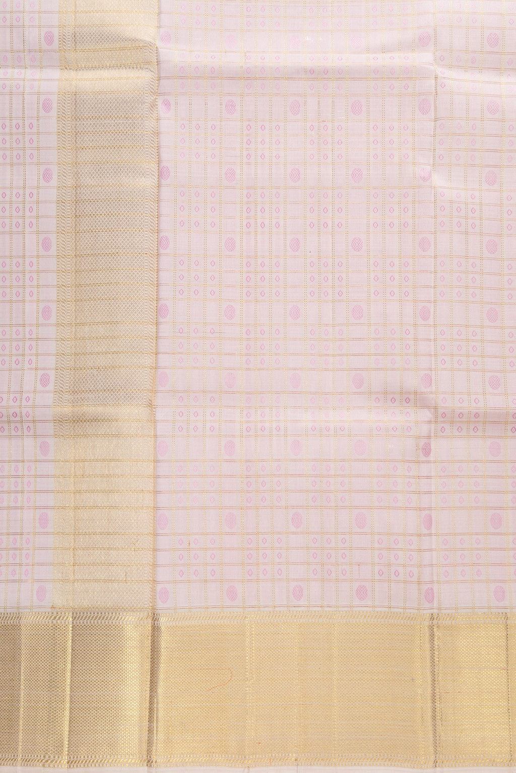 Pink Silk Dhoti With Angavastram (8X4) Muzham with Checked design on the body and Zari Border