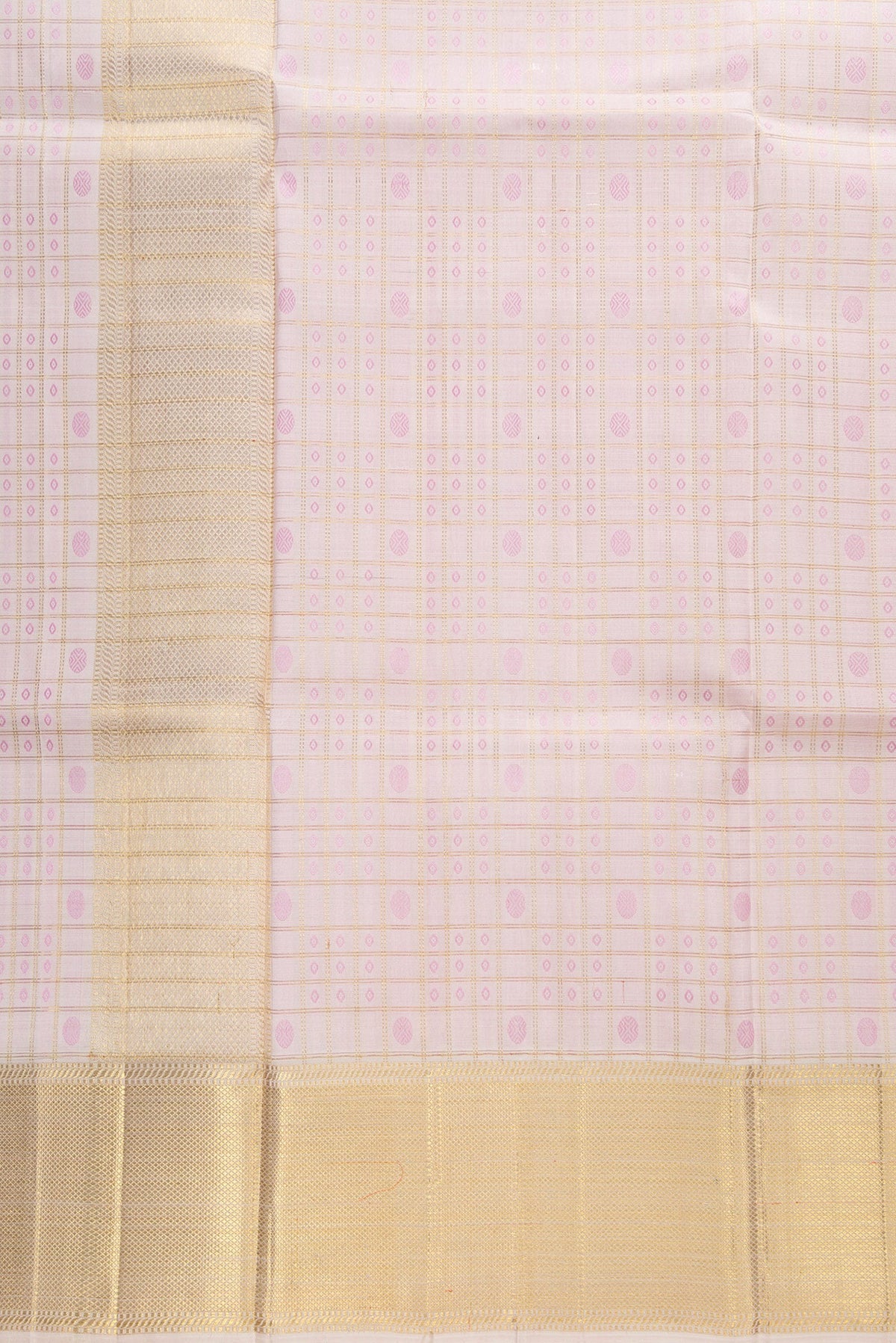 Pink Silk Dhoti With Angavastram (8X4) Muzham with Checked design on the body and Zari Border