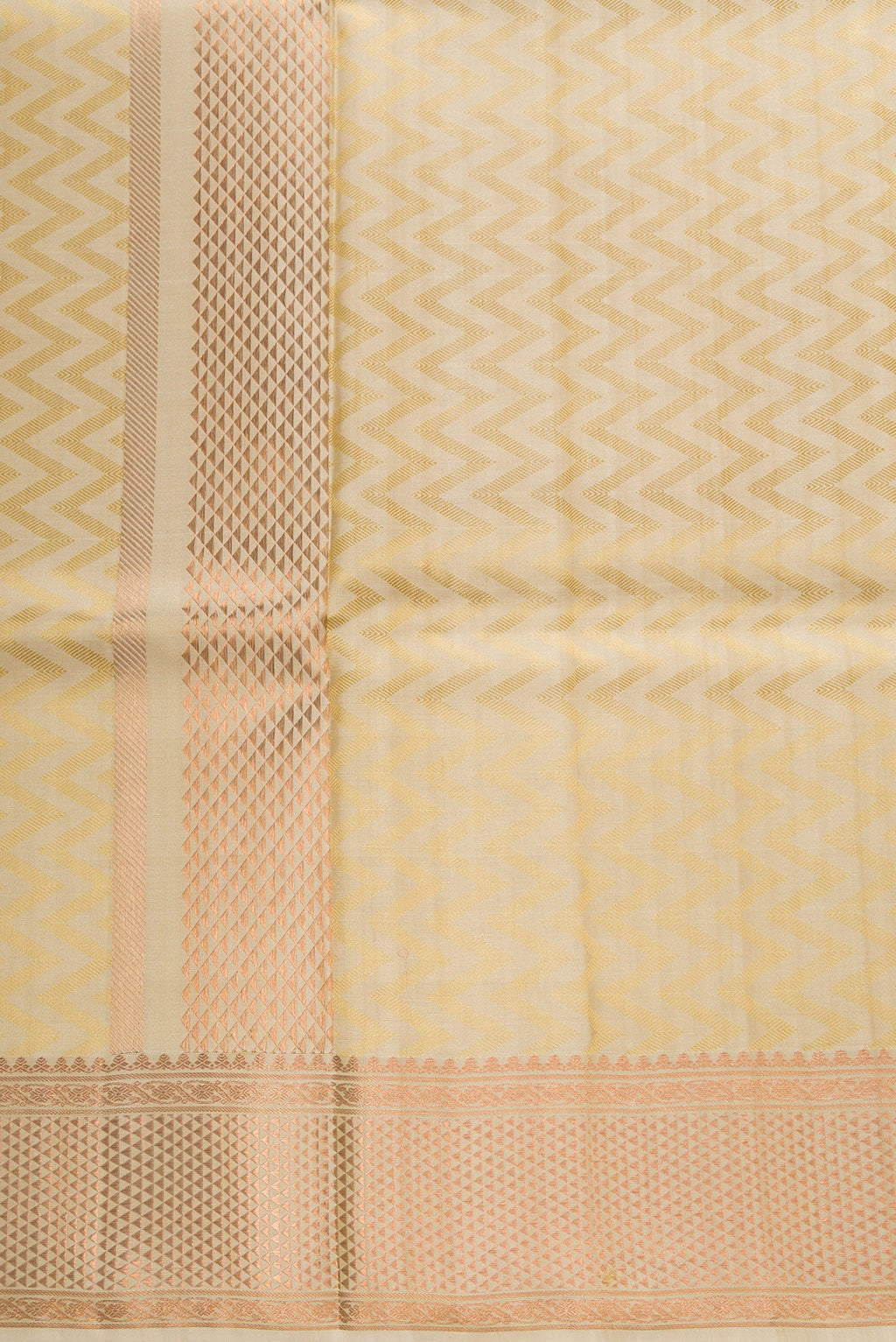 Gold Silk Dhoti With Angavastram (9X 5) Muzham with Zari Brocade on the body and Zari Border