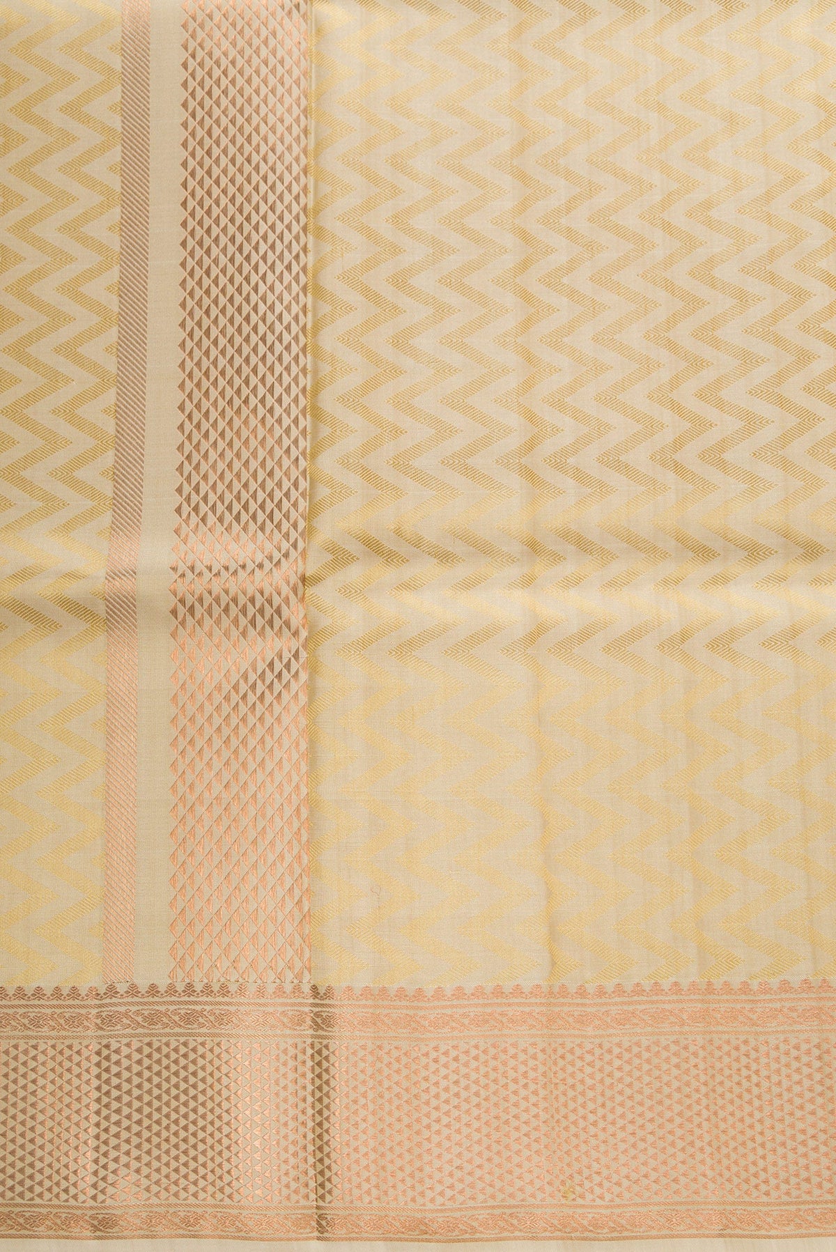Gold Silk Dhoti With Angavastram (9X 5) Muzham with Zari Brocade on the body and Zari Border