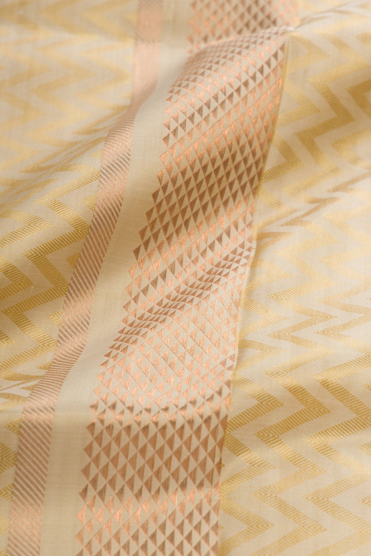 Gold Silk Dhoti With Angavastram (9X 5) Muzham with Zari Brocade on the body and Zari Border