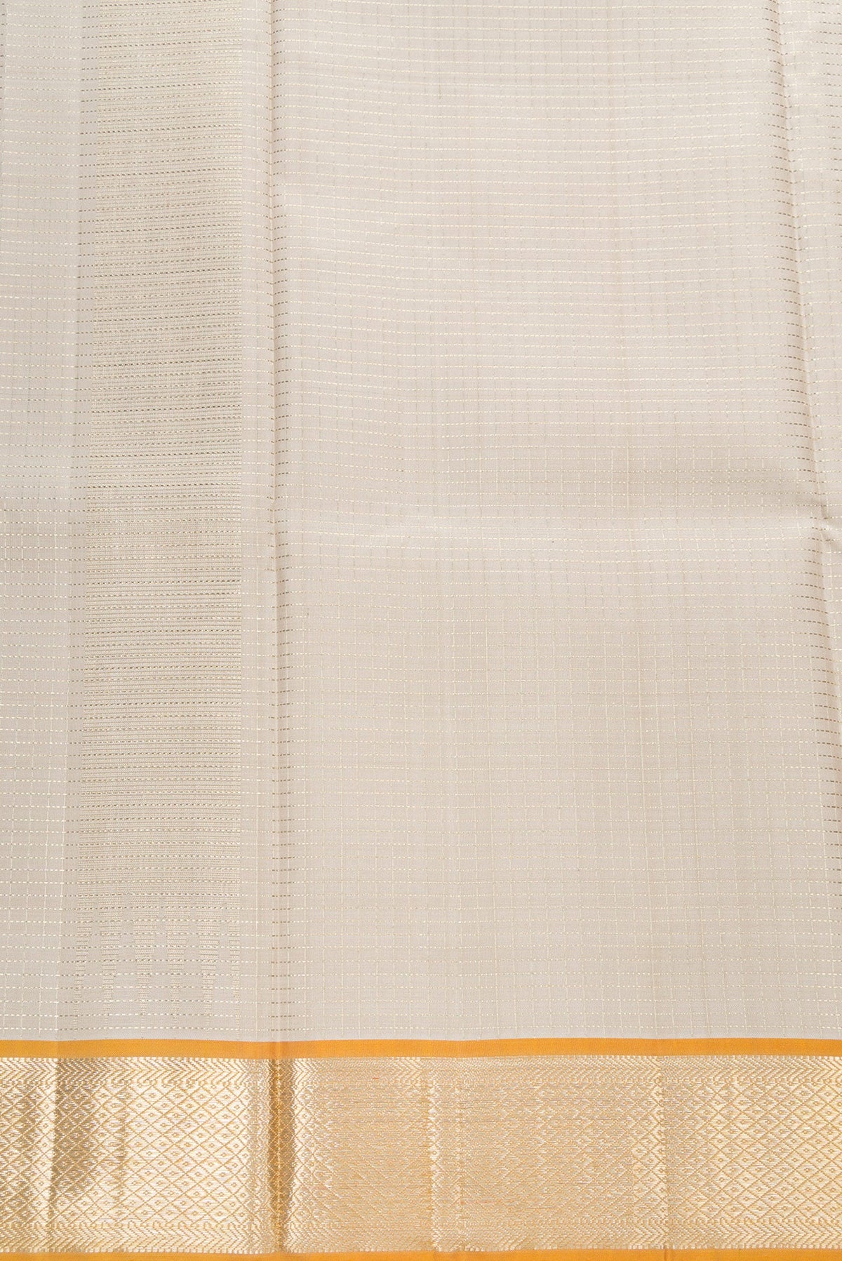 Beige Silk Dhoti With Angavastram (9X 5) Muzham with Checked design on the body and Zari Border