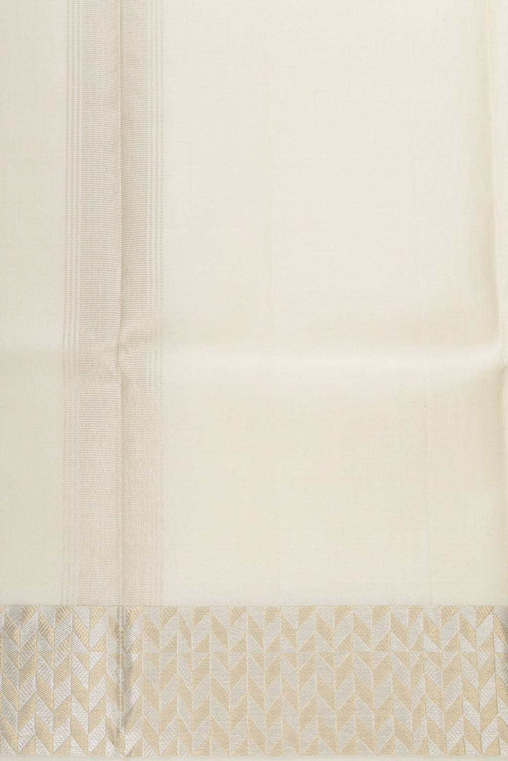 White Silk Dhoti With Angavastram (9X 5) Muzham with Plain Body and Zari Border