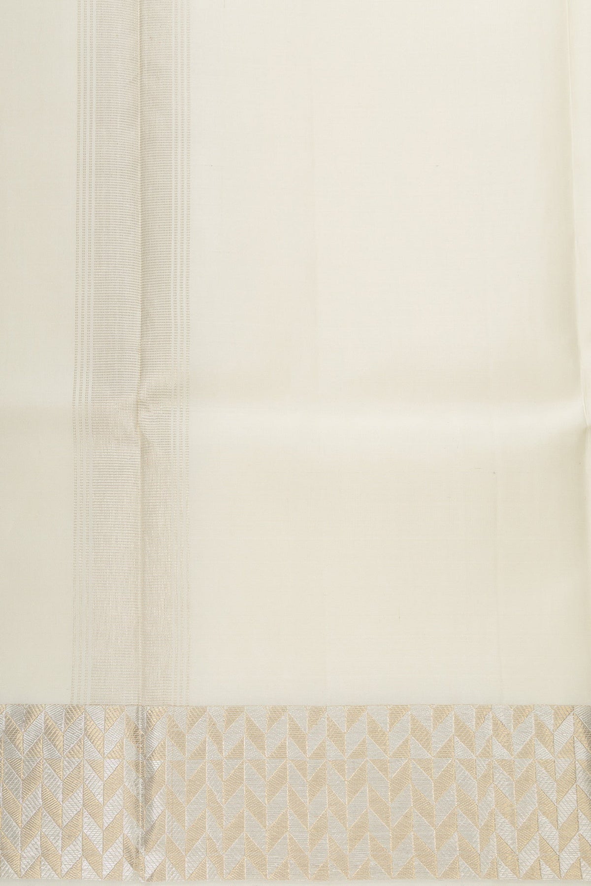 White Silk Dhoti With Angavastram (9X 5) Muzham with Plain Body and Zari Border