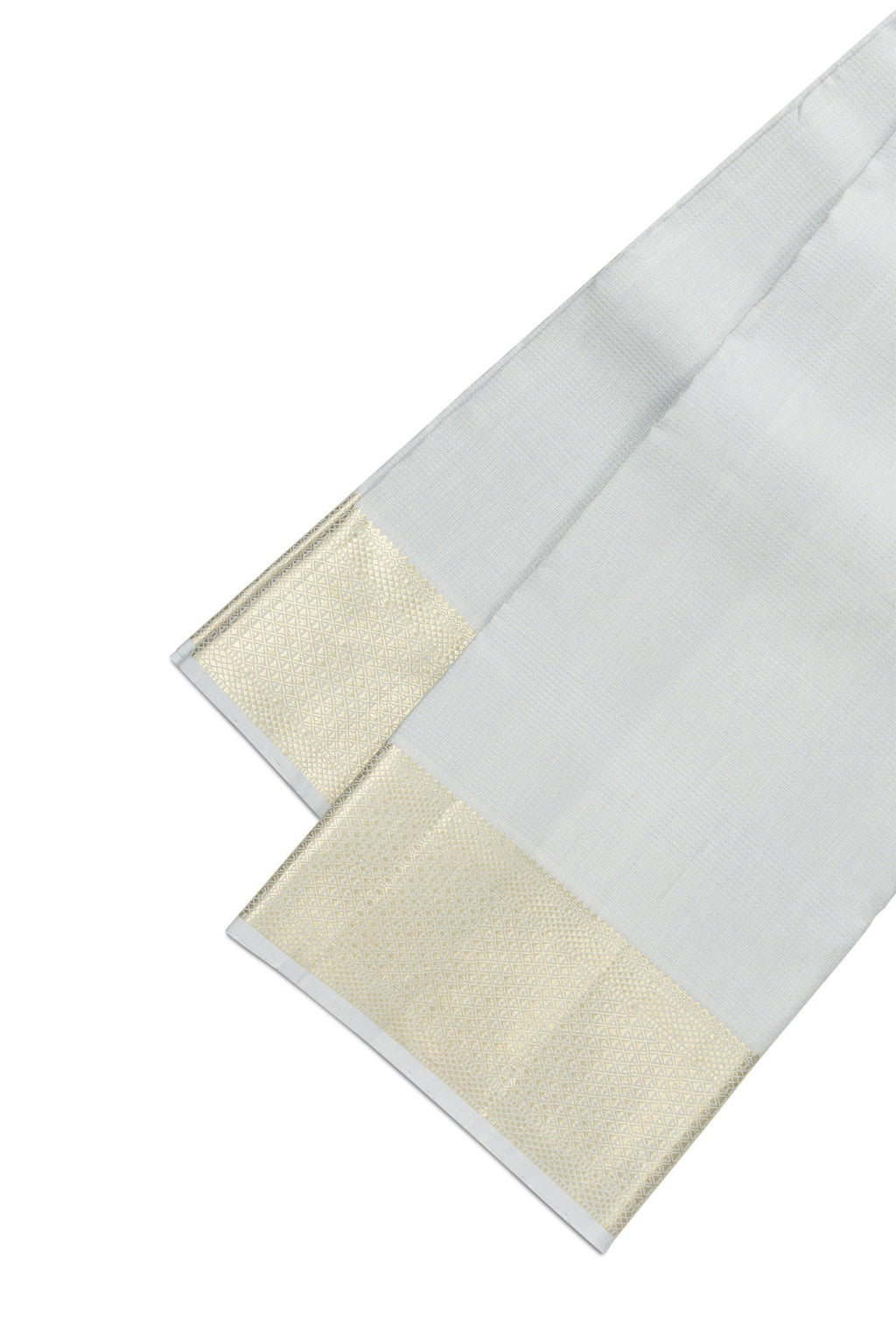 Grey Silk Dhoti With Angavastram (8X4) Muzham with Zari Brocade on the body and Zari Border