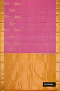 Pink Dual Tone Kanchipuram Silk Saree with Plain Body and Temple Border.  displayed on a mannequin