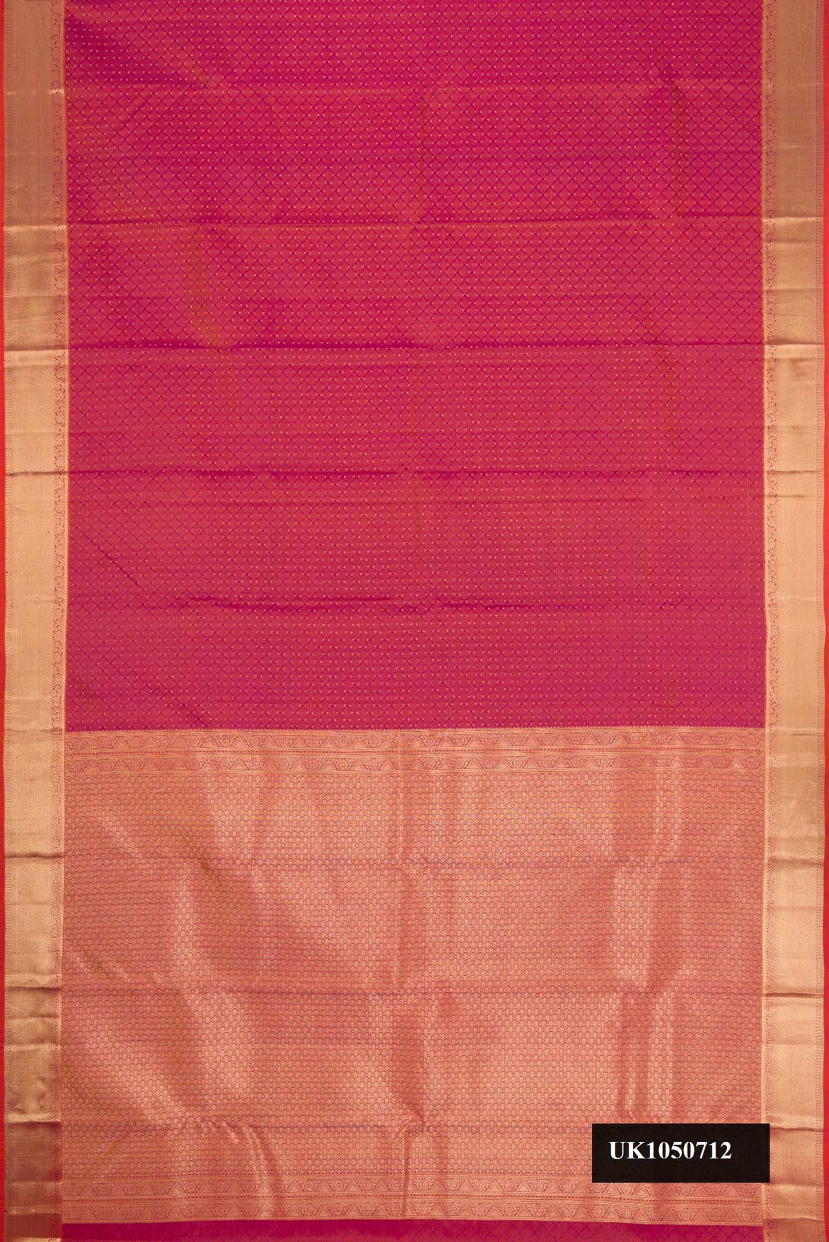 Dark Pink Dual Tone Kanchipuram Silk Saree with Jacquard With Zari Butta on the body and Zari Border.  displayed on a mannequin