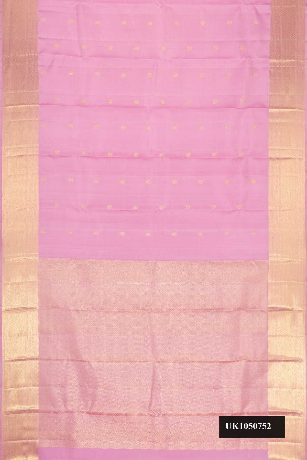 Pink Dual Tone Kanchipuram Silk Saree with Zari Butta on the body and Zari Border.  displayed on a mannequin