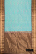 Light Blue Dual Tone Kanchipuram Silk Saree with Zari Brocade on the body and Zari Border.  displayed on a mannequin