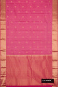 Pink Dual Tone Kanchipuram Silk Saree with Zari Butta on the body and Fancy Border.  displayed on a mannequin