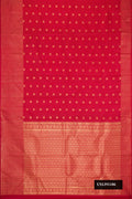 Maroon Dual Tone Kanchipuram Silk Saree with Zari Butta on the body and Fancy Border.  displayed on a mannequin