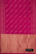 Magenta Dual Tone Kanchipuram Silk Saree with Zari Butta on the body and Fancy Border.  displayed on a mannequin