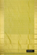 Green Dual Tone Kanchipuram Silk Saree with Zari Butta on the body and Zari Border.  displayed on a mannequin