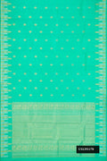 Sea Green Dual Tone Kanchipuram Silk Saree with Zari Butta on the body and Fancy Border.  displayed on a mannequin