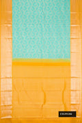 Sea Green Dual Tone Kanchipuram Silk Saree with Zari Brocade on the body and Zari Border.  displayed on a mannequin