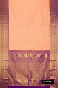 Golden Peach Dual Tone Kanchipuram Silk Saree with Zari Brocade on the body and Zari Border.  displayed on a mannequin