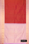 Maroon Dual Tone Kanchipuram Silk Saree with Zari Brocade on the body and Zari Border.  displayed on a mannequin