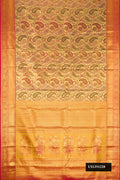 Gold Dual Tone Kanchipuram Tissue Silk Saree with Zari Brocade on the body and Zari Border.  displayed on a mannequin