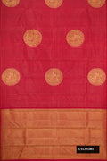 Dark Pink Dual Tone Kanchipuram Silk Saree with Zari Butta on the body and Without Border.  displayed on a mannequin