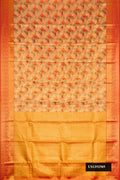 Gold Dual Tone Kanchipuram Tissue Silk Saree with Zari Brocade on the body and Zari Border.  displayed on a mannequin