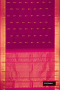 Purple Dual Tone Kanchipuram Silk Saree with Zari Butta on the body and Zari Border.  displayed on a mannequin