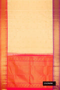 Sandal Dual Tone Kanchipuram Silk Saree with Zari Butta on the body and Ganga Jamuna Border.  displayed on a mannequin