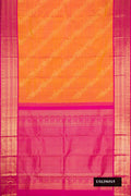 Mustard Dual Tone Kanchipuram Silk Saree with Zari Butta on the body and Zari Border.  displayed on a mannequin