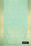 Sea Green Dual Tone Kanchipuram Silk Saree with Zari Butta on the body and Zari Border.  displayed on a mannequin