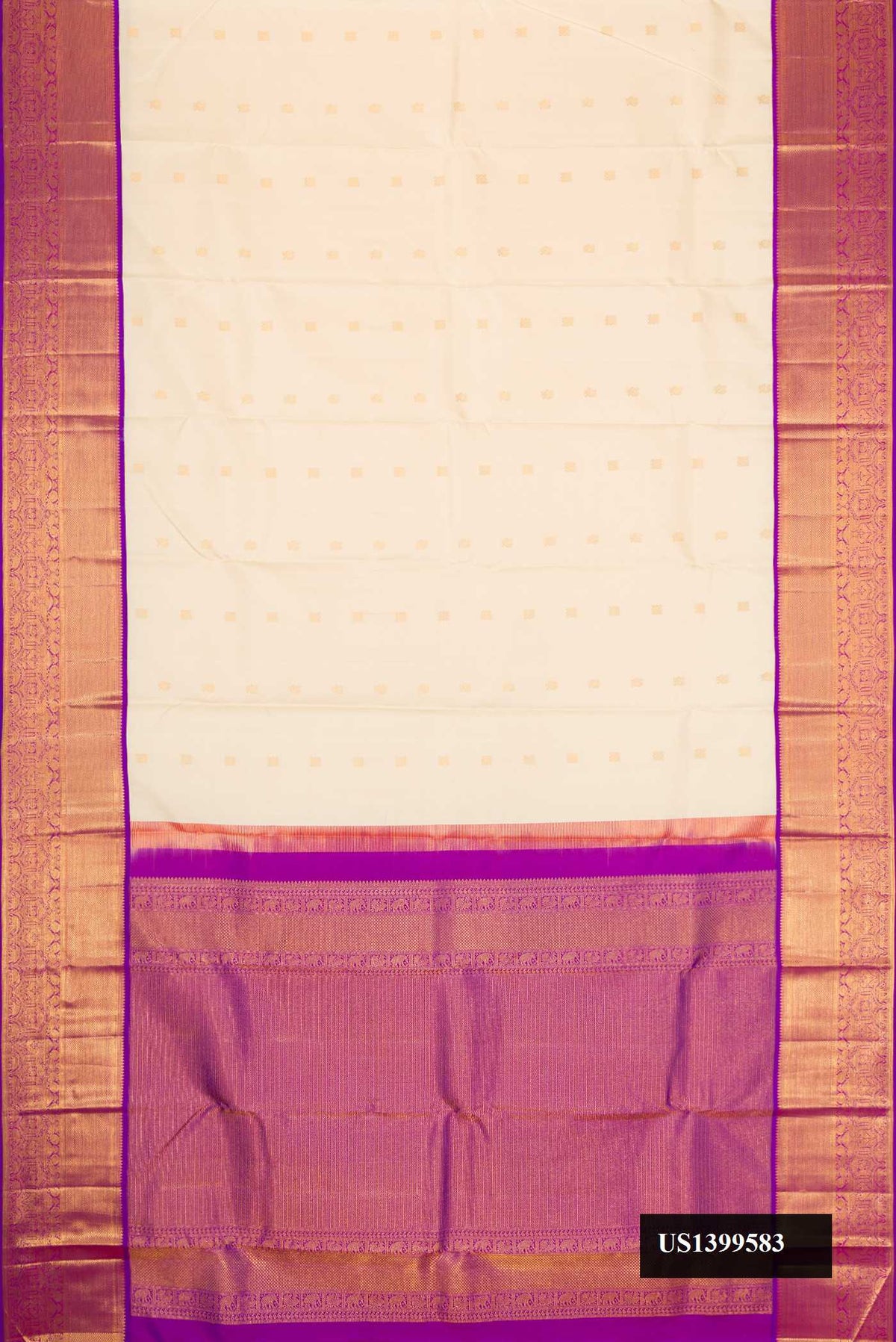 Sandal Dual Tone Kanchipuram Silk Saree with Zari Butta on the body and Zari Border.  displayed on a mannequin