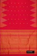 Red Dual Tone Kanchipuram Silk Saree with Zari Butta on the body and Fancy Border.  displayed on a mannequin
