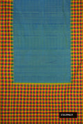 Green Dual Tone Kanchipuram Silk Saree with Plain Body and Checks Border.  displayed on a mannequin