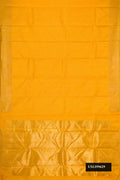 Mustard Dual Tone Kanchipuram Silk Saree with Checked design on the body and Zari Border.  displayed on a mannequin
