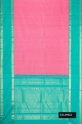 Pink Dual Tone Kanchipuram Silk Saree with Checked design on the body and Zari Border.  displayed on a mannequin