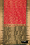 Red Dual Tone Kanchipuram Silk Saree with Zari Brocade on the body and Zari Border.  displayed on a mannequin