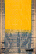 Yellow Dual Tone Kanchipuram Silk Saree with Zari Brocade on the body and Zari Border.  displayed on a mannequin