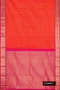 Orange Dual Tone Kanchipuram Silk Saree with Zari Butta on the body and Zari Border.  displayed on a mannequin
