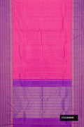 Pink Dual Tone Kanchipuram Silk Saree with Stripes on the body and Zari Border.  displayed on a mannequin