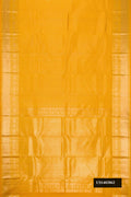 Mustard Dual Tone Kanchipuram Silk Saree with Zari Brocade on the body and Zari Border.  displayed on a mannequin
