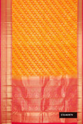 Orange Dual Tone Kanchipuram Silk Saree with Zari Brocade on the body and Zari Border.  displayed on a mannequin