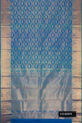 Peacock Blue Dual Tone Kanchipuram Silk Saree with Zari Brocade on the body and Zari Border.  displayed on a mannequin