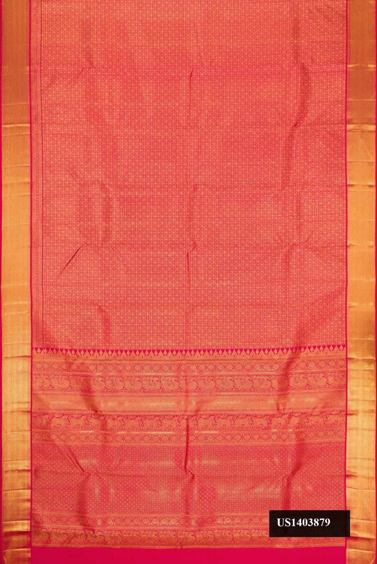 Pink Dual Tone Kanchipuram Silk Saree with Zari Brocade on the body and Zari Border.  displayed on a mannequin