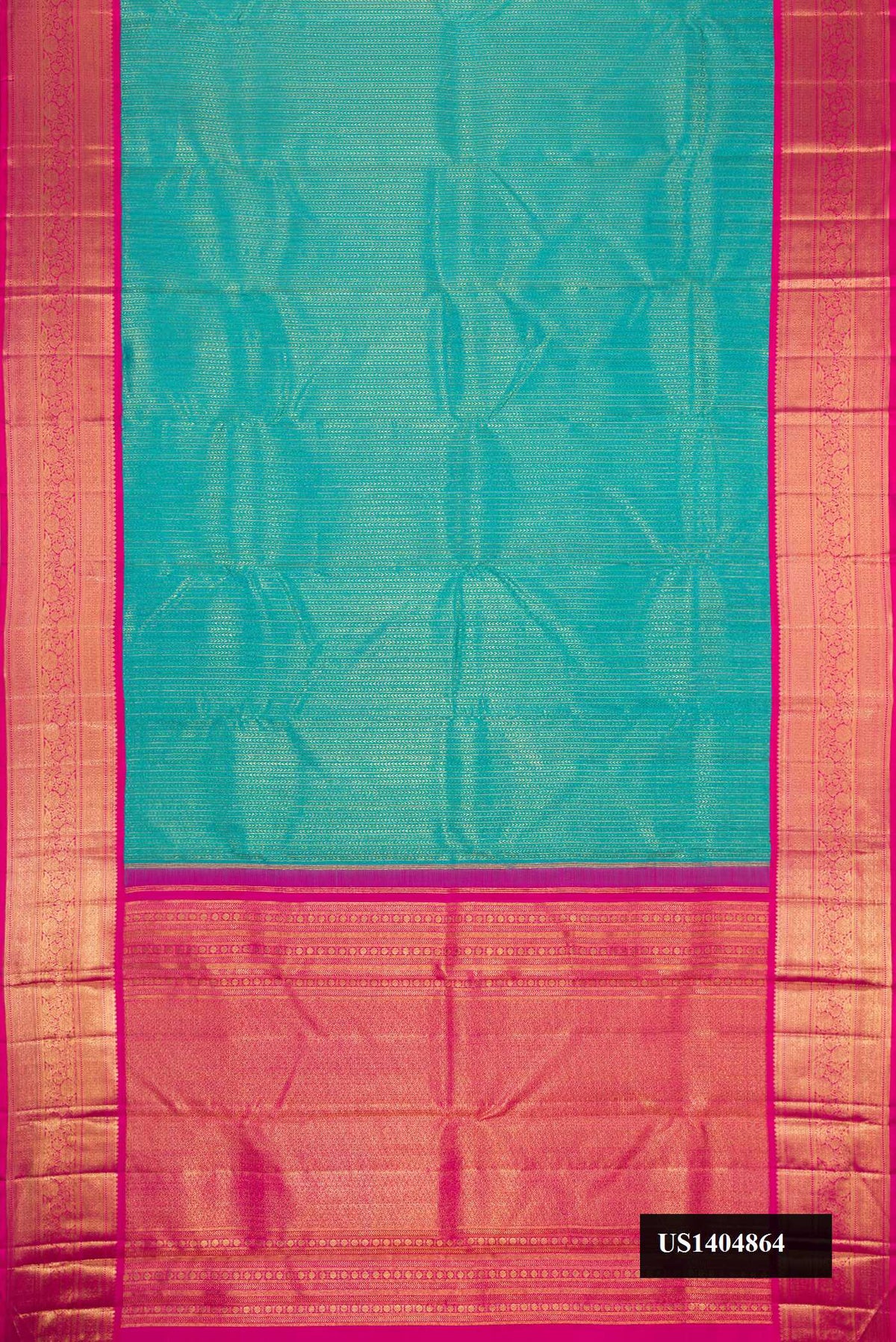 Sea Green Dual Tone Kanchipuram Silk Saree with Zari Brocade on the body and Zari Border.  displayed on a mannequin