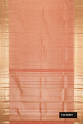 Rose Gold Dual Tone Kanchipuram Silk Saree with Zari Brocade on the body and Zari Border.  displayed on a mannequin