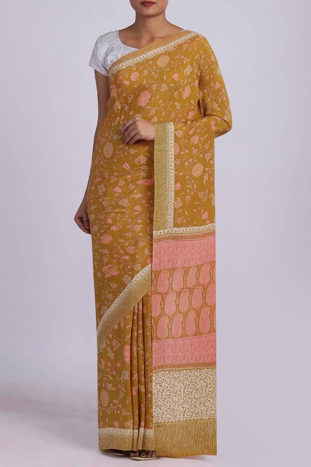 Mustard Crepe Saree