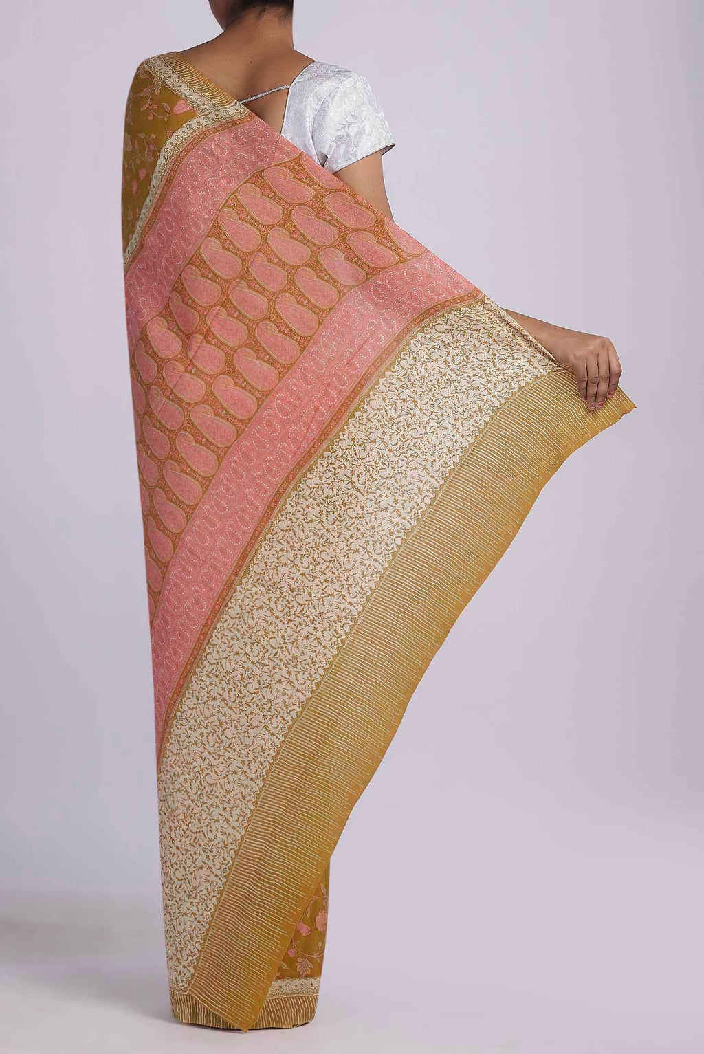 Mustard Crepe Saree