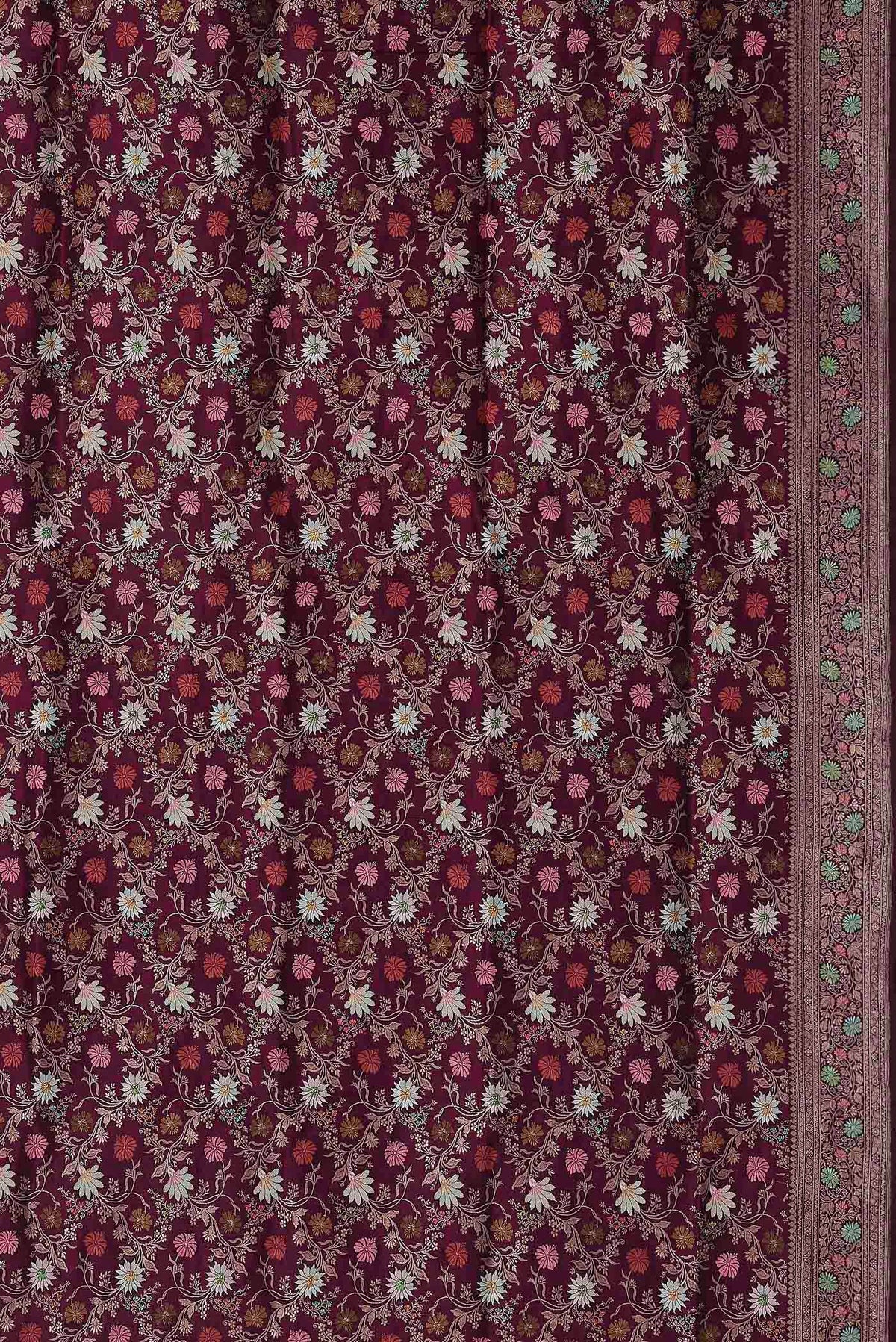 Burgundy Banarasi Silk Saree