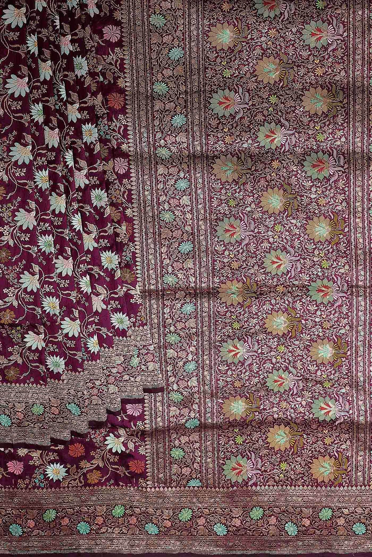 Burgundy Banarasi Silk Saree