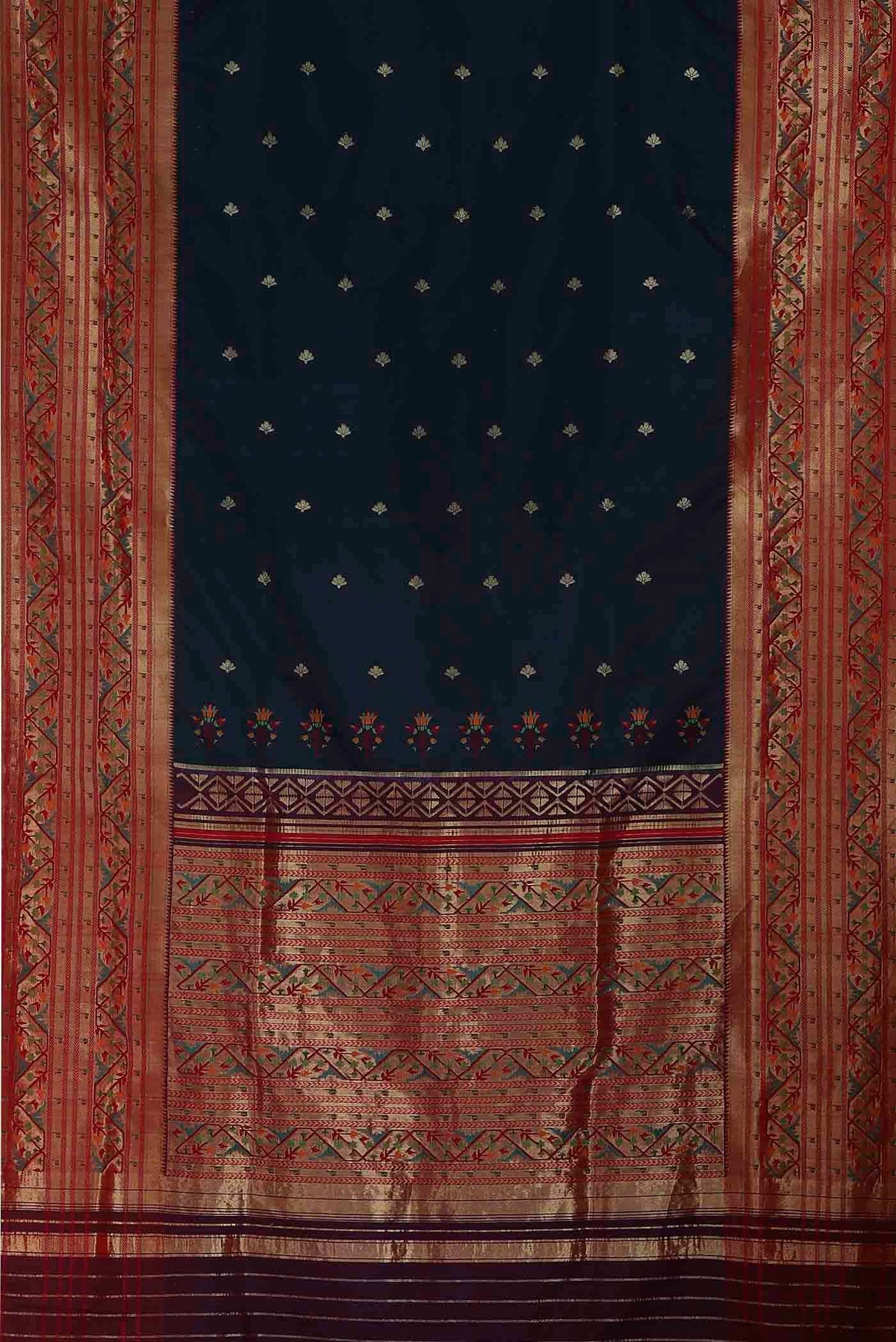 Pure Silk Pure Zari Navy Blue Paithani Saree