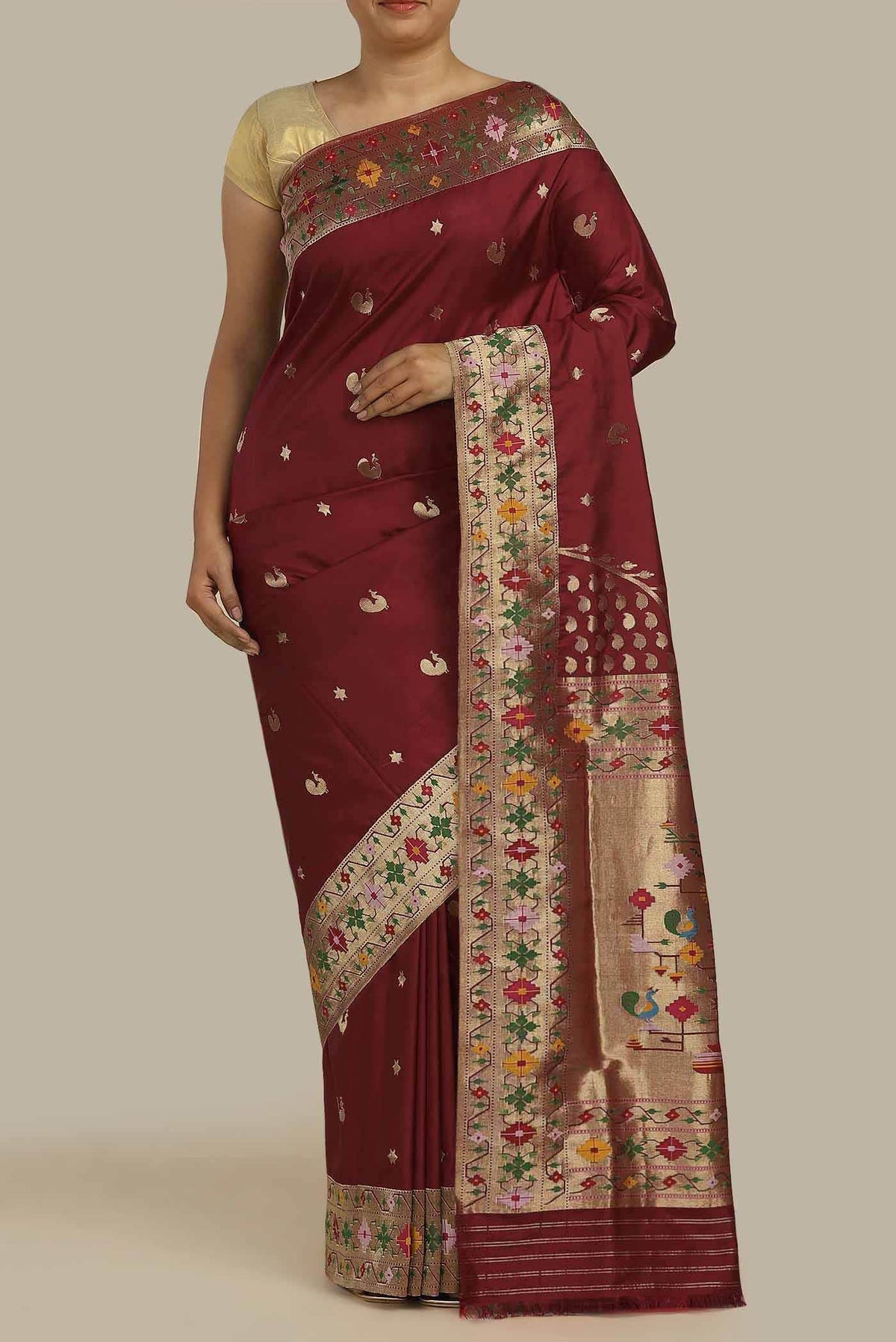 Pure Silk Pure Zari Maroon Paithani Saree
